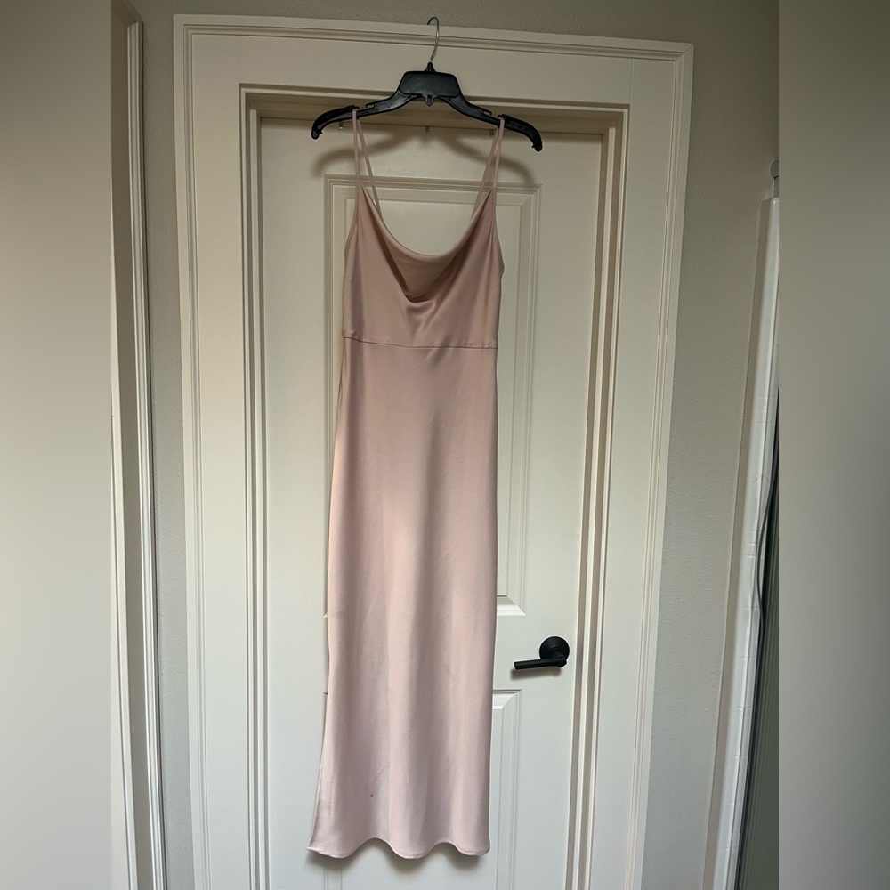 BHLDN Cali Satin Cowl-Neck Midi Slip Dress - Champagne Pink